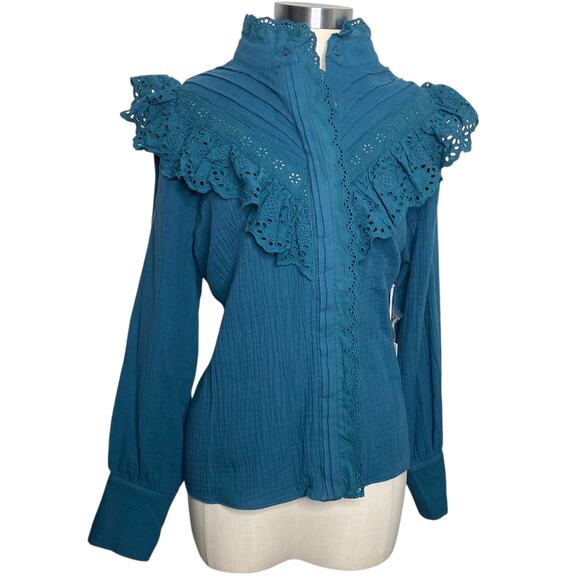 HYACINTH HOUSE Tops - NWT Hyacinth House Teal Eyelet Tatum Blouse